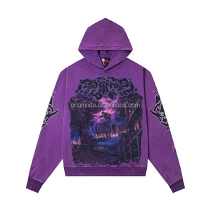 Sudadera con Capucha Extra Grande Estilo Gótico Vintage Morado para Hombre, 100% Algodón, Sudadera con Capucha con Estampado Personalizado, Ropa Urbana Godspeed - Product Image 1