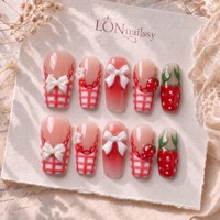 Uñas Acrílicas Hechas a Mano con Curva Francesa de 2.5 Cuadrados, Sin Tiempo de Secado, Cobertura Completa PMMA, Uñas Texturizadas 3D, 10 Piezas