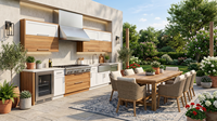 Set Dapur Luar Ruangan Modular Modern dari Baja Anti Karat dengan Grill BBQ, Wastafel, dan Kulkas
