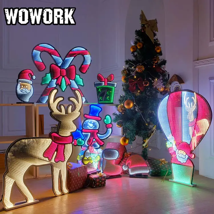 2024 WOWORK Mini Indoor Optische Täuschung Weihnachts mann Neon Infinity Spiegel Abgrund Lichter für Weihnachten Weihnachts dekorationen