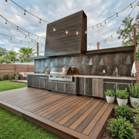 Cuisine extérieure de style européen en acier inoxydable SS304, armoires de cuisine extérieure personnalisées aux couleurs fraîches pour jardin, avec barbecue