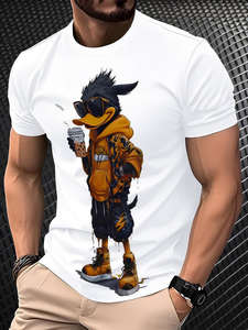 เสื้อยืดโอเวอร์ไซส์สีขาวสำหรับผู้ชาย สไตล์สตรีทแวร์ คอกลม แขนสั้น ผ้าฝ้าย 100% พิมพ์ลายโลโก้ด้านหน้า ทรงปกติ - Product Image 1