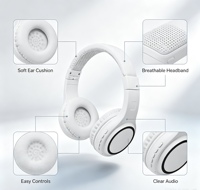 Headphone Nirkabel Over Ear, Headset Stereo Hi Fi dengan Mikrofon Internal Sensitif untuk Panggilan Video dan Kelas Jarak Jauh