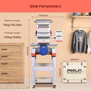 Máquina de Bordar Comercial PooLin EOM, Área de Bordado Grande de 240*360 mm, 1000 PPM, Pantalla Táctil de 9 Pulgadas, USB y WiFi, <span class=keywords><strong>para</strong></span> Principiantes - Product Image 2