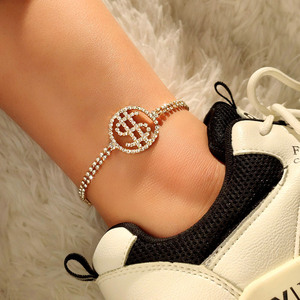 Bracelet de cheville hip Hop plaqué or 18k, chaîne de jambe, strass scintillant, signe Dollar, diamant - Product Image 5