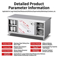 Plan de travail de cuisine commerciale en acier inoxydable épais avec armoire de rangement fermée, table de préparation alimentaire robuste, personnalisable