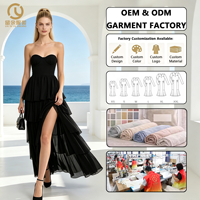 Nouvelle Arrivée Robe Longue Noire Écologique pour Femme, Sans Manches, Superposée à Volants, Coupe Trapèze, pour Soirée Formelle et Bal de Promo, Vente en Gros