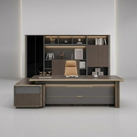 Ensemble de bureau de direction moderne et droit avec armoire latérale et bibliothèque de rangement LED en bois, garantie 5 ans