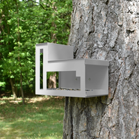 Mangeoire à oiseaux JH-Mech, maison pour oiseaux sauvages moderne, montage mural et sur arbre, en acier au carbone blanc avec revêtement en poudre, pour l'extérieur