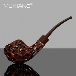 Muxiang Handcrafted Wooden Smoking Pipe Bent Shape Carved Acorn Design Tobacco Pipe - Product Image 1
