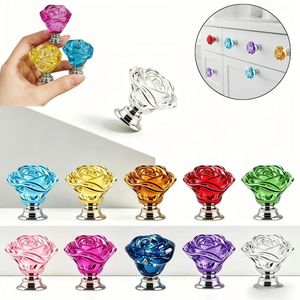 Poignée de tiroir et de porte de placard en verre cristal rose coloré 30 mm, bouton rétro à trou unique, quincaillerie - Product Image 1