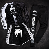 Ensemble MMA 3 pièces : Rashguard à manches longues, short de combat et pantalon de compression à empiècements blancs. Logo personnalisé, OEM, ODM, faible MOQ, directement de l'usine.