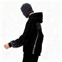 Hoodie Pria Polos Berbahan Katun 100% 520 Gsm dengan Ritsleting dan Hiasan Rhinestone, Sampel Gratis