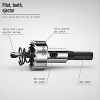 Scie cloche SANEITE HSS M2 6542 T44 75mm entièrement affûtée avec embout de centrage et ressort d'éjection pour acier inoxydable et plaque de fer