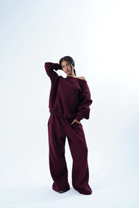 Custom Logo Poly-Cotton Blend Off-shoulder Sweatshirt Windproof <b>Set</b> <b>Embroidery</b> Casual Loungewear Tracksuit for Women - Product Image 2