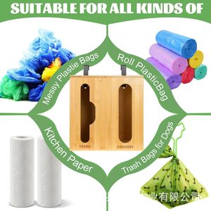 Wooden wall-mounted garbage bag and tissue <b>storage</b> <b>box</b> for home <b>kitchens</b>, multi-functional compartmentalized food <b>storage</b> bag - Product Image 3