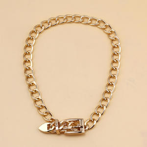 Collier ras du cou minimaliste Hip Hop avec boucle de ceinture et chaîne, en alliage de zinc, forme de cadenas, couleur or blanc, pour soirée et mode - Product Image 2