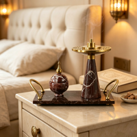 Ensemble de brûleurs d'encens en marbre naturel rouge de luxe, décoratif pour la maison musulmane, décoration parfumée pour la maison pour le Ramadan et l'Aïd, cadeau de l'Aïd