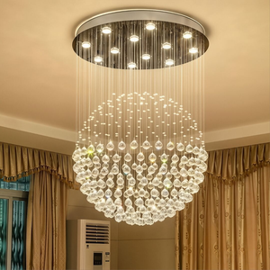 Lampadario Moderno di Lusso <span class=keywords><strong>a</strong></span> <span class=keywords><strong>Sfera</strong></span> Singola in Cristallo K9, Illuminazione LED Dimmerabile <span class=keywords><strong>a</strong></span> 3 Colori in Acciaio Inossidabile per Soggiorno di Villa - Product Image 1