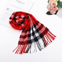Écharpes unisexes classiques chaudes effet cachemire 35*190cm, motif écossais à carreaux, pour homme et femme, avec pompons, vente en gros