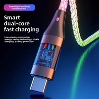 Câble RGB 3-en-1 de type C à charge ultra-rapide 6A pour téléphone portable, voiture, câble de données lumineux coloré, gaine en PVC, compatible avec les écouteurs PD