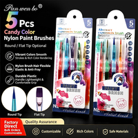 Panwenbo - Juego de 5 Pinceles de Pintura Acrílica para Niños, Pelo de Nailon Sintético, Mango de Goma Suave