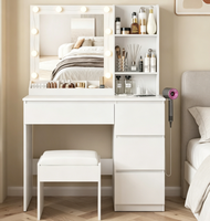 Ensemble de coiffeuse avec miroir et éclairage, table de maquillage avec rangements multiples et multiprise, luminosité réglable