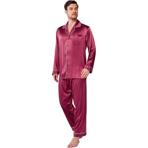 Ensemble de pyjama en satin de soie pour homme, manches longues, boutonné, avec poche, vêtements de détente, taille M à XXL - Product Image 1
