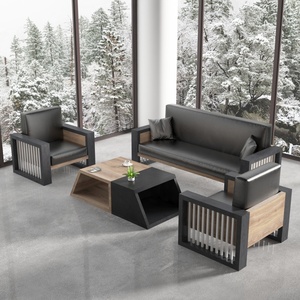 Sofá de oficina de cuero con marco de madera maciza comercial, cómodo sofá de oficina sintético para recepción - Product Image 2