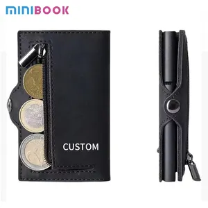 Benutzer definierte männliche ultra dünne Rfid Kredit Pop-up-Karten halter Slim Pu Leder Business Smart Wallet für Laser gravur Logo