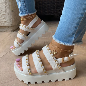 Chaussures de gladiateur d'été à semelle épaisse pour femmes, antidérapantes, à la mode, avec sangle à boucle, chaîne dorée, grande taille 10.5 - Product Image 3