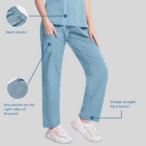 Tendencias 2025 Precio de Fábrica Uniforme Médico Elástico con Bolsillo Cargo para Mujer Conjunto de Pijama Sanitario para Clínica de Mascotas Uniforme Médico Azul Marino y Blanco - Product Image 4