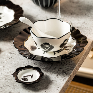 Luxury Retro Solid Pattern Flower Shape Stoneware Dinnerware Set Classic Europe Style Service Hotels Home Customizable Color - Product Image 5