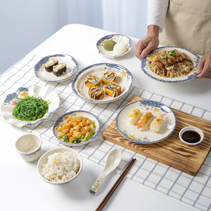 Juego de vajilla redonda de melamina con diseño floral, platos y tazones duraderos de calidad para restaurante, para servir comida. - Product Image 1