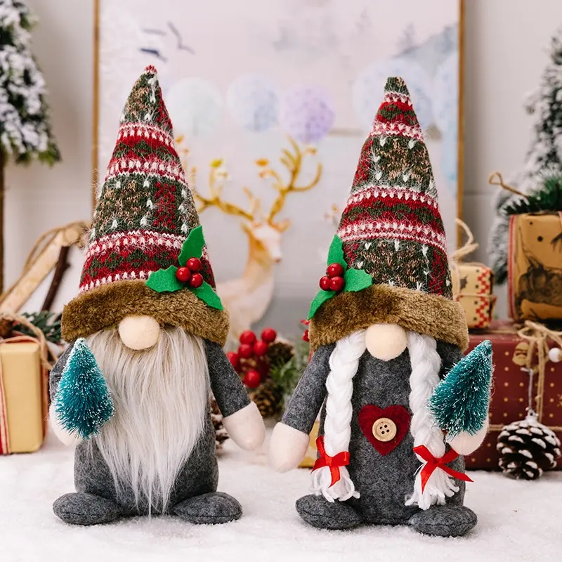 クリスマスGnomeぬいぐるみ先のとがった帽子の森老人の装飾Navidad手作りスカンジナビアTomteフェイスレス人形