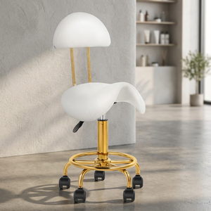 Saddle <b>Stool</b> with Back Support Ergonomic Barber Gold Chair with <b>Wheels</b> Hydraulic <b>Stool</b> for Tattoo Salon Shoppe Spa - Product Image 2