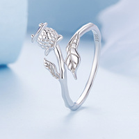 Bague ajustable en argent sterling 925 avec zircon violet en forme de fleur pour femme, bijoux fins romantiques BSR397