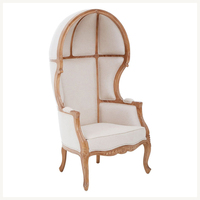 Chaise de Porter de Style Français Rustique Chaise de Ballon en Lin de Bois de Chêne Massif Vintage Chaise de Dôme de Versailles pour Salon d'Hôtel