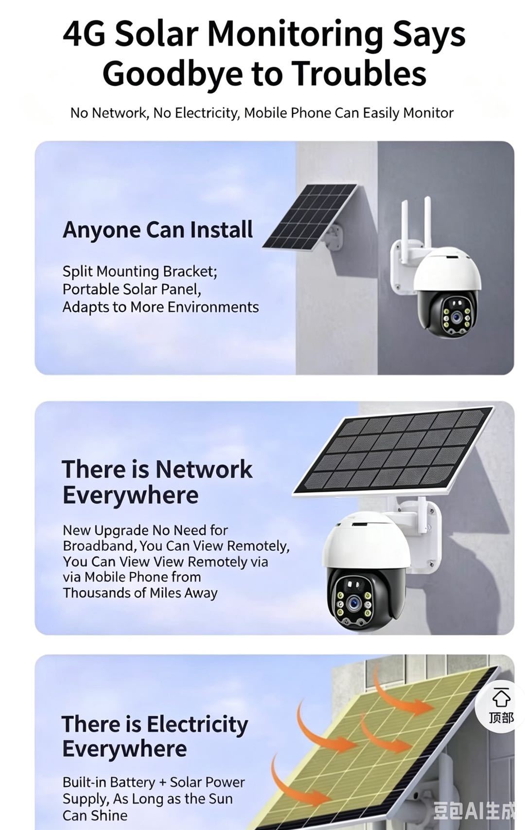4G Solar Powered Outdoor Security Camera with 360° Panoramic View, HD PTZ CCTV, SIM Card Support, AI Motion Detection, Night Vision & Two-Way Audio - View 2