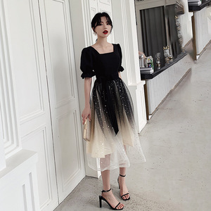 French Style Evening Dress Women Square Neck A Line Organza Tulle Skirt Vintage Party Dress Birthday Banquet Wear - Product Image 2