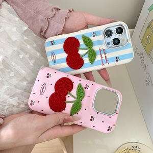 เคสโทรศัพท์หนังลายเชอร์รี่ปักลาย 3 มิติ สไตล์เกาหลี  สำหรับ iPhone 17 Pro Max 16 15 14  พร้อมฝาครอบป้องกันอย่างมีสไตล์ - Product Image 2