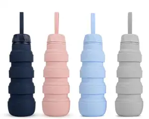 Grinkwell Botol Air Olahraga Portabel, Botol Air Desain Logo Kustom Dapat Dilipat Silikon Bebas BPA