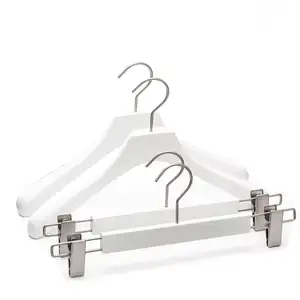 Supplier white wooden coat hanger set with nickel hook for cloths