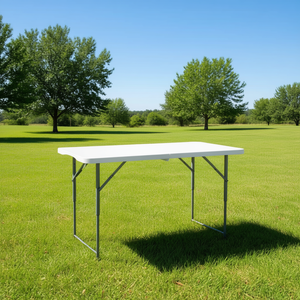 Mesa Plegable Portátil para Exteriores de 4 Pies, Marco de Metal y Plástico Blanco, para Uso en Picnics - Product Image 2