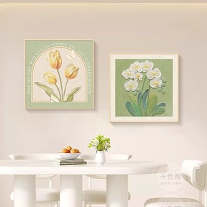 Peintures sur toile encadrées, art mural rectangulaire, fleurs abstraites, design végétal, cadre vert clair pour la décoration de la chambre à coucher et du salon - Product Image 3