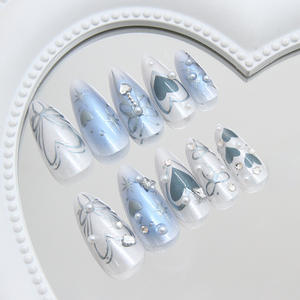 Vente chaude 24 pièces/boîte fille faux ongles presse sur <span class=keywords><strong>les</strong></span> ongles des doigts français moyen amande 3D conceptions artificielles ongles conseils Abs <span class=keywords><strong>manucure</strong></span> - Product Image 6