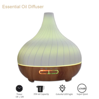 Diffuseur d'huiles essentielles électrique en verre ultrasonique de 300 ml avec base en bois, humidificateur à brume froide et veilleuse LED 7 couleurs pour la maison