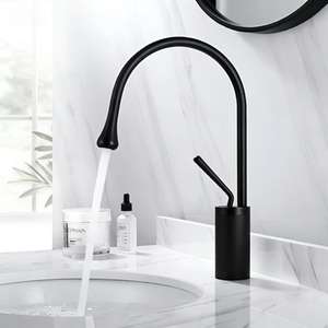 Robinet <span class=keywords><strong>de</strong></span> salle <span class=keywords><strong>de</strong></span> bain contemporain en laiton style européen, <span class=keywords><strong>col</strong></span> <span class=keywords><strong>de</strong></span> <span class=keywords><strong>cygne</strong></span>, <span class=keywords><strong>bec</strong></span> rotatif à 360°, mitigeur chaud/froid pour lavabo sur colonne - Product Image 5