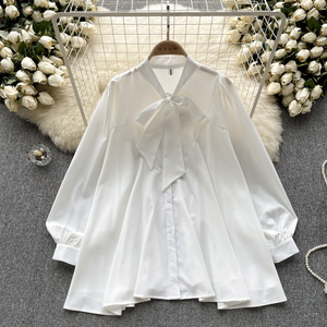 Camicette <span class=keywords><strong>Vintage</strong></span> Autunnali a Maniche Lunghe con Colletto a Fiocco per Donne, Camicie con Fiocco, <span class=keywords><strong>Top</strong></span> Retrò, Abbigliamento Femminile all'Ingrosso - Product Image 3