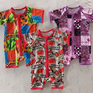 Оптовый комплект детских пижам из бамбуковой вискозы с двусторонней молнией и коротким рукавом, вязаный, на заказ - Product Image 1